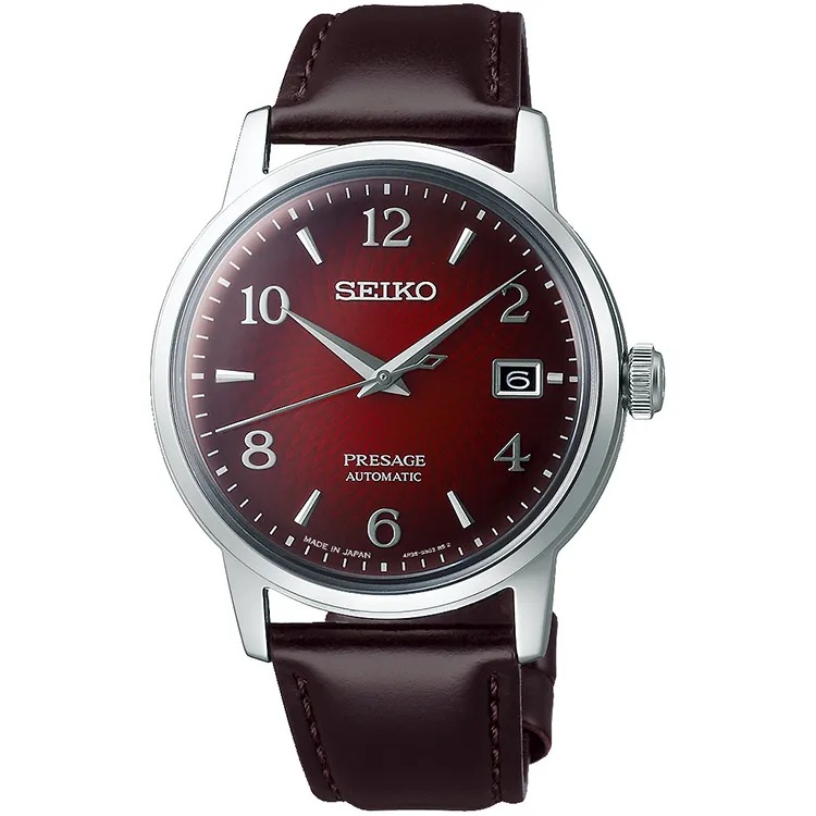 [Luxolite] Seiko Presage SRPE41J1 Cocktail Negroni 红色表盘自动男士手表红色表盘棕色皮革表带 SRPE41