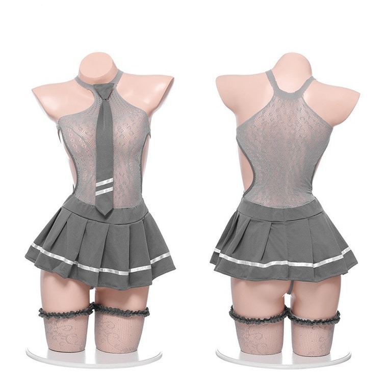 霏慕 情趣内衣 性感网衣裙套装制服 灰色款均码 房事调情内衣
